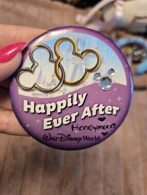 Disney Purple "Happily Ever After" Celebration Button with Gold & Silver Accents